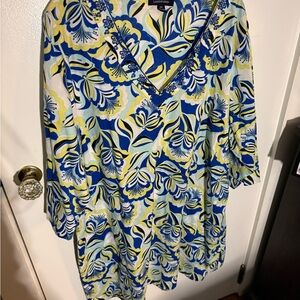 Lands' End Blue and Yellow Floral Dress